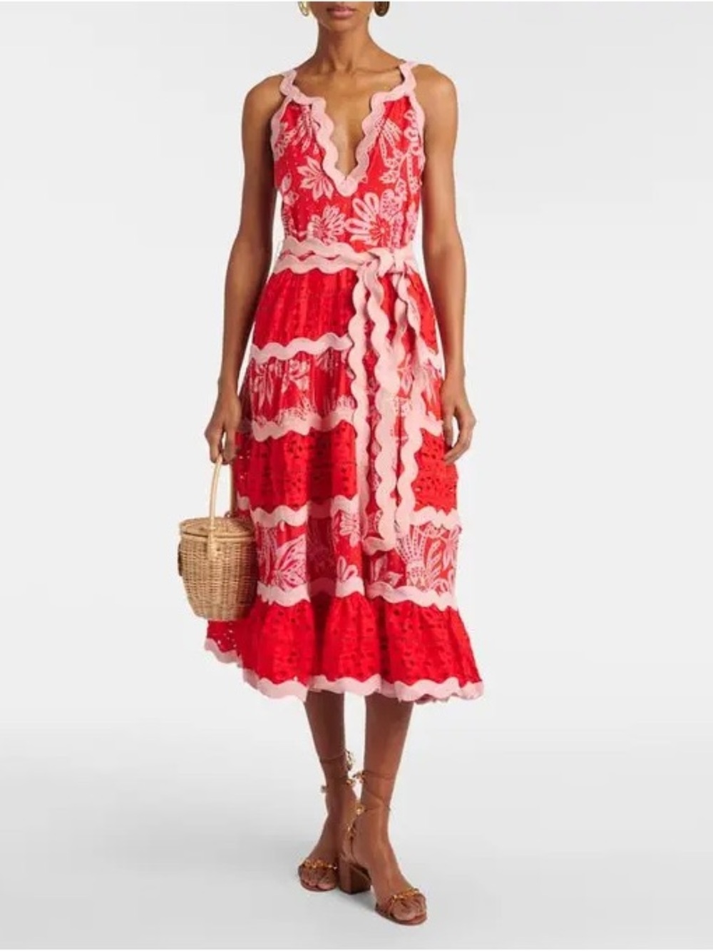Farm Rio Broderie Anglaise Floral Cotton Midi Dress Sz XL